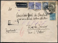 Brasilien 1934 Schwerer Reko-Brief Luftpost Condor 13800 Reis Porto Alegre / 171