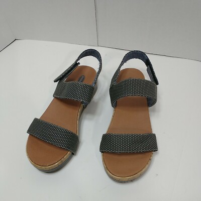 Dr Scholls Women's SZ 8M  Low Wedge Fetching Sandals Gray Polka Dot   
