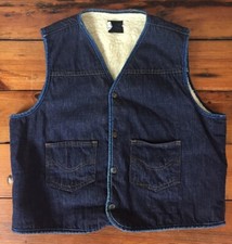Vtg Roebucks Sears Blue Jean Denim Snap Up Fleece Lined Sleeveless Vest M-L 44"