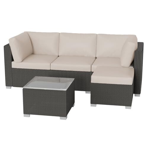5Piece Outdoor Patio Rattan Wicker Sofa Set, PE Rattan Conversation