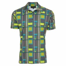 Mens Gray Green Atomic Geo Golf Polo Shirt Retro Mod Performance - USA Made