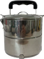 Premium 2-Layer Stainless Steel Hot Food Lunch Container - 14cm Wide, 14cm Tall,