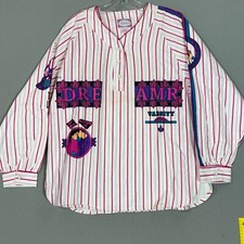 VTG 90s Womens Sleep Baseball Night Pajama Shirt Striped Pink Size L Varsity