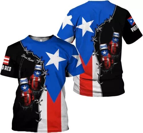 Personalized Name Puerto Rico Boxing Shirt 3D, Puerto Rico Shirt Men Women, Boxi