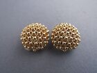 Vintage Ciner Gold Tone Studded Hobnail Round Clipback Earrings