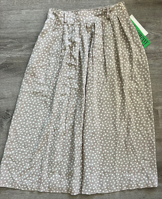 VINTAGE 90s Maxi Skirt Womens 14 Beige White Polka Dot