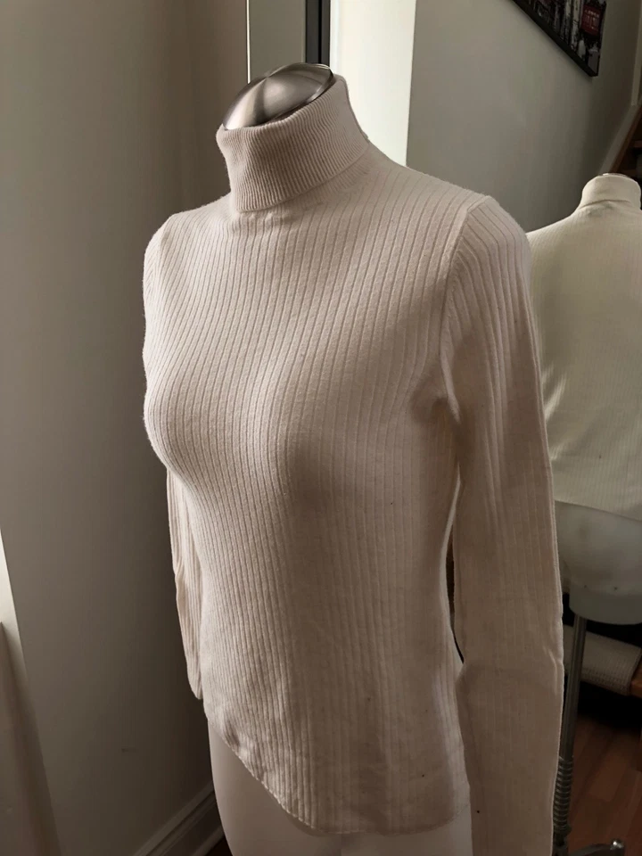 BABATON Beige Lino Lana Tejido Cuello Alto Talla S Venta al por menor $150 Foto 3 de 4