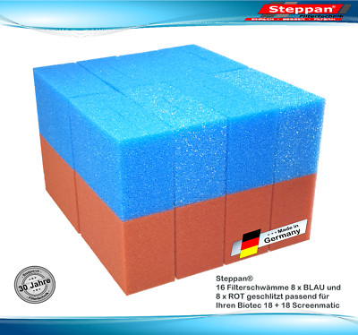 8 x Blau + 8 x Rot Steppan  Filterschwamm passend für Oase  Biotec 18+36 Koi
