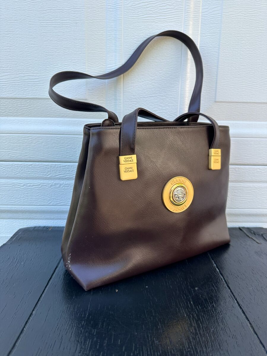 Vintage 90s Gianni Versace Bag Tote Purse Brown Gold Italy Vintage 90s Gianni Versace Bag Tote Purse Brown Gold Italy