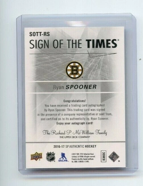  2016-17 SP Authentic Sign of the Times #SOTT-RS Ryan Spooner E - Image 2 of 2
