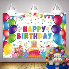 Happy Birthday Backdrop Cartoon Multicolor Flags Ballons Birthday Party Backdrop