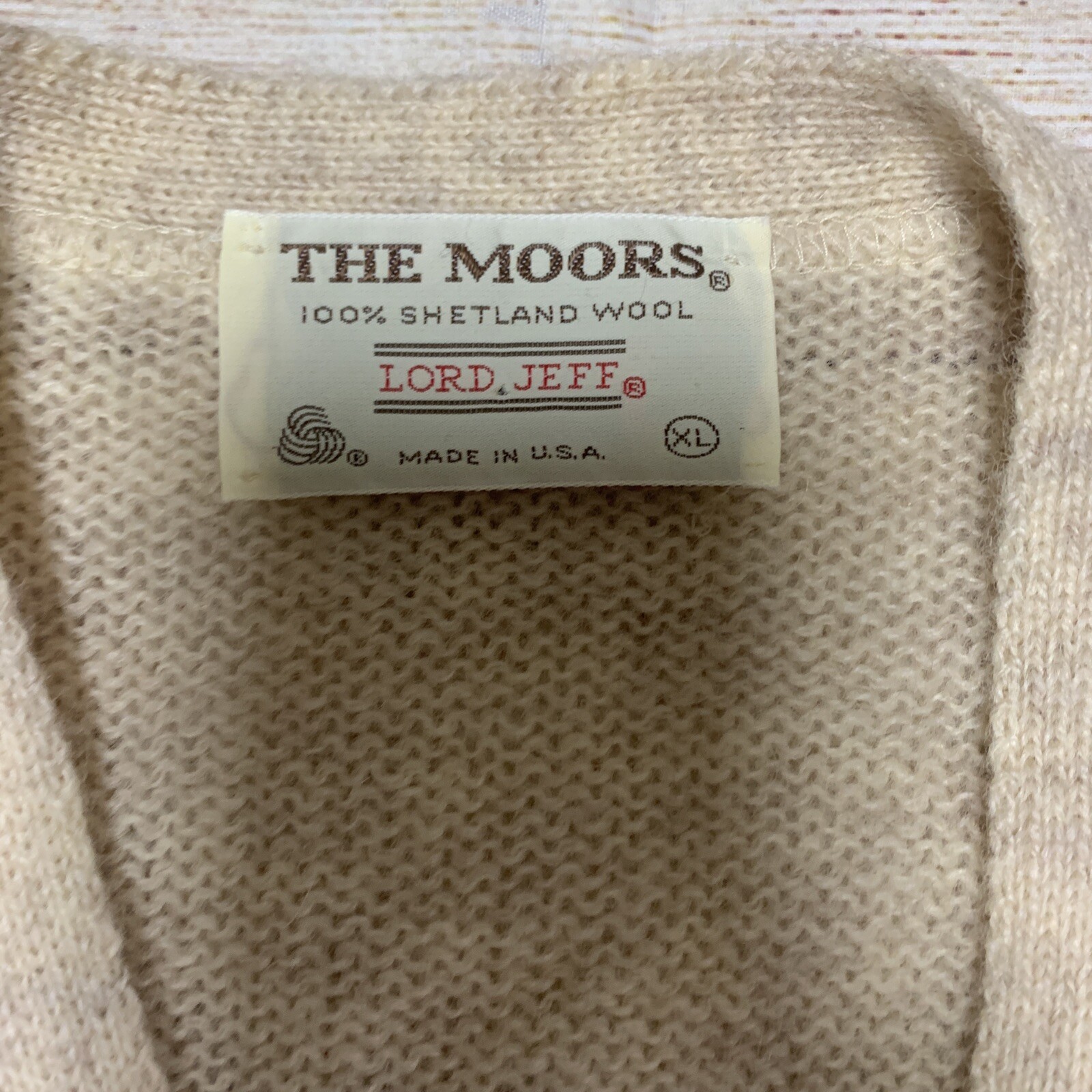 The Moors Lord Jeff Cardigan Sweater Knit Beige Mens XL Shetland Wool