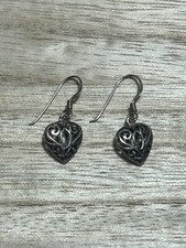 Women s Set Of Sterling Silver Filigree Design Heart Shaped Dangle Earrings 925