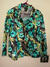 New Without Tags Women Amazing Rqt Cotton Turquoise Blue Mustard Jacket Size 2x