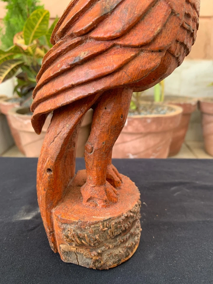 Antigua estatuilla decorativa de pájaro águila de madera hecha a mano de colección Foto 3 de 4