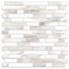 Thicker Design Peel and Stick Tile Backsplash, 12 12 10 Sheets,Beige White