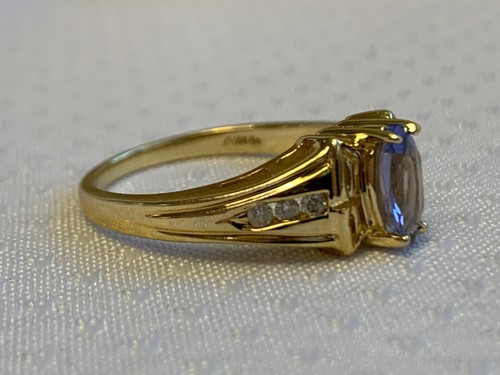 14K Yellow Gold Ring 3.3g Fine Jewelry Sz 6.75 Band Purple Stone Diamond Accent - Picture 15 of 18