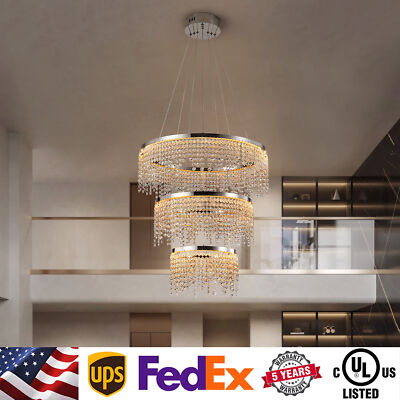 Crystal Chandelier 3 Tiers 24'' Luxury K9 Light Pendant Ceiling LED Lamp Fixture