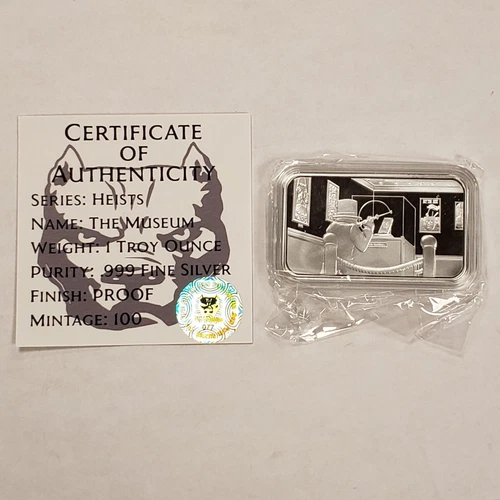 1 oz Silver Art Bar Proof - Pit Bullion Museum Heist - Low Mntg 100 - SKU-F8497