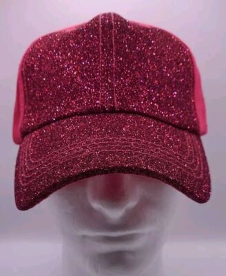 NWOT Ladies KB ETHOS Glitter Pink High Ponytail Strap Back BaseBall Cap KBEthos