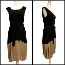 Ann Taylor Color Block Jersey Knit Dress Tie Belt Tulip Bubble Hem Size 8 Black