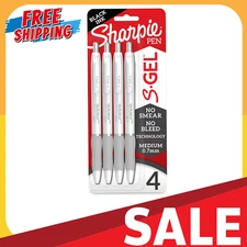 Sharpie S-Gel Gel Pens Medium Point (0.7mm) Black Ink 4 Count white barrel nib