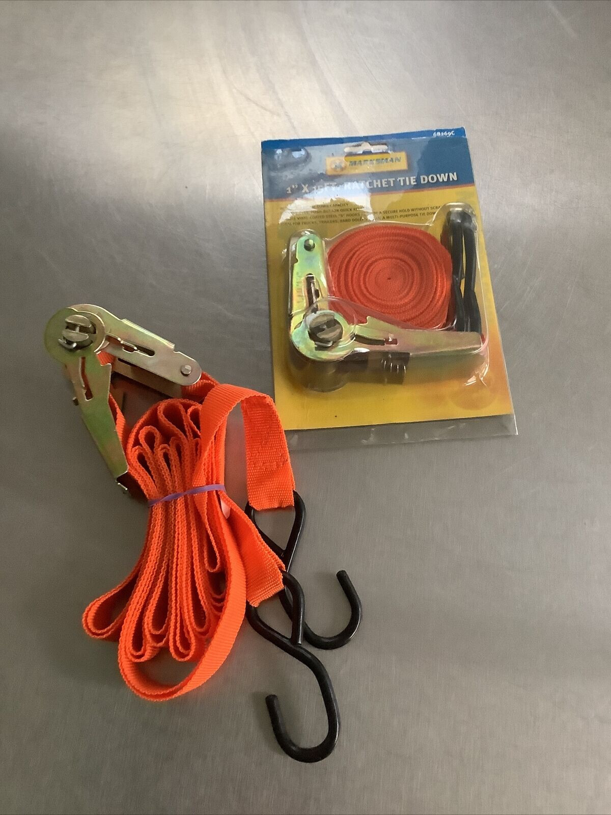Marksman Ratchet Tie Down Straps - 15ft x 1in with S hooks