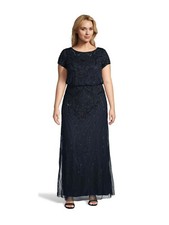 Adrianna Papell Long Beaded Blouson Dress in Midnight Black   20