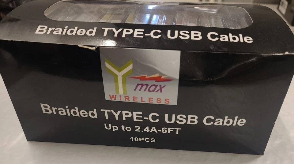 Lot of 10 Type-C USB Braided Cable - 6 foot New In Package  - Image 2 of 4