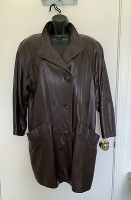 Vintage 80's LNR Leather Brown Coat Trench Jacket Overcoat Soft