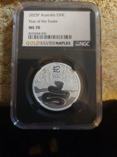 2025 Australia Lunar Snake 50c  1/2 oz Silver Coin NGC MS70