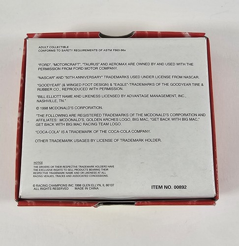 Racing Champions Get Back With Big Mac Bill Elliott 94 1:64 Diecast 1 of 5000 - Picture 17 of 19