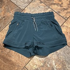 Athleta Girl Athletic Shorts 3 All Blue Green Drawstring Waist Zip Pockets L 12