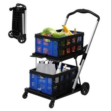 Collapsible Shopping Cart with 2 Bins Grocery Cart on Wheels Multi Use Two