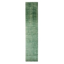 2'5"x12' Green Contemporary Design Silk & Textured Wool Hand Knotted Runner Rug