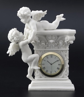 Veronese Design 6 1/2 Inch Cherub Playtime Mantle Clock Resin Sculpture White 