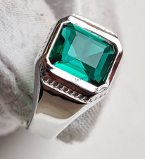 Green Emerald Gemstone Ring For Men's With 925 Sterling Silver Emerald Cut Ring
