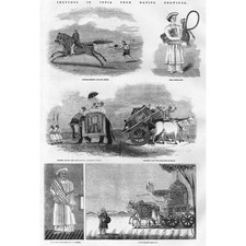 INDIA Scenes of Native Life - Antique Print 1857