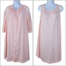 Vintage Nightgown Robe Set Small Petite Pink Lightweight Floral Knee Length
