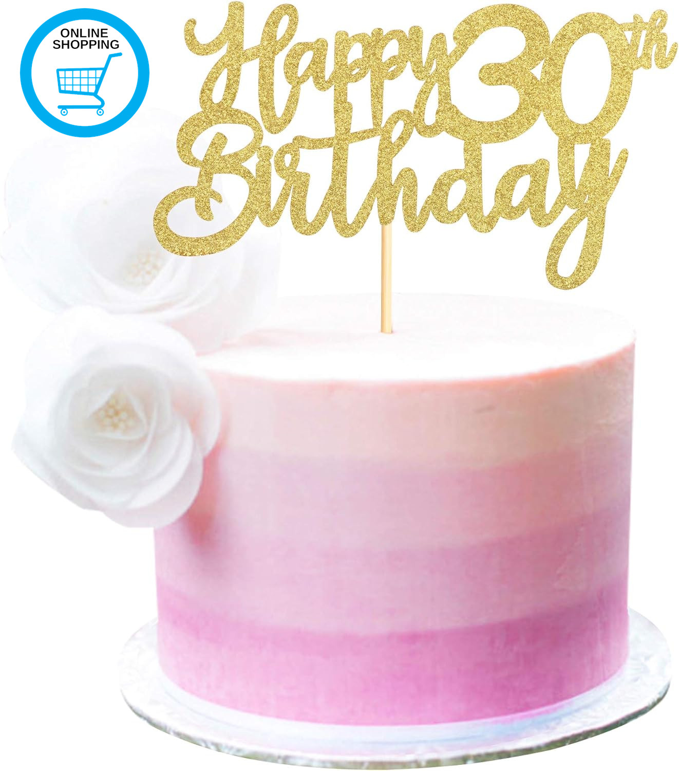 3 Pieces Happy 30Th Birthday Cake Toppers Gold Glitter 30 Cupcake Toppers Happy