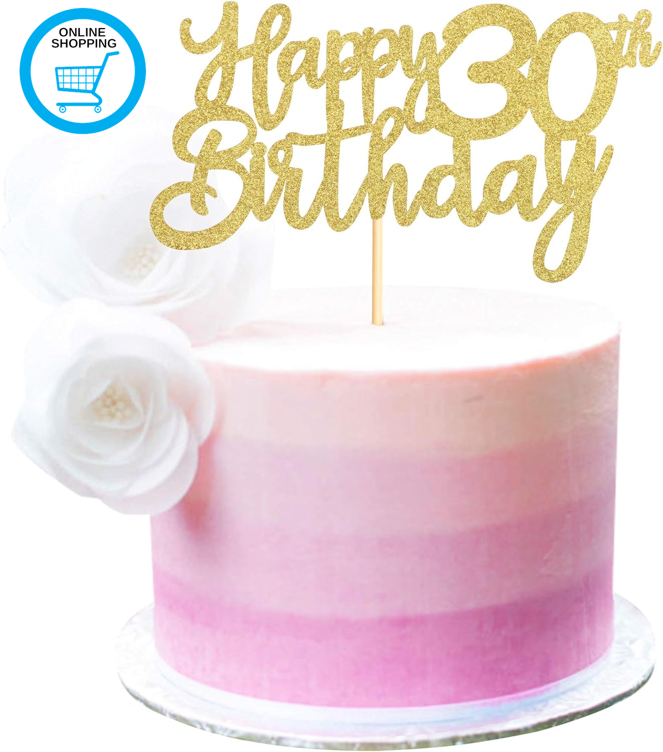 3 Pieces Happy 30Th Birthday Cake Toppers Gold Glitter 30 Cupcake Toppers Happy