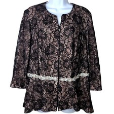 Alex Evenings Womens 1X Black Lace Jacket w Beige Lining and Iridescent Beading