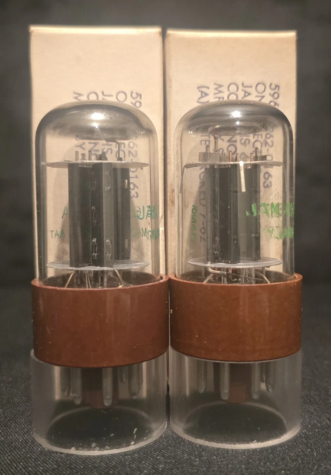 SYLVANIA 6SN7 GTA JAN CHS CHROME TOPPED HALOS BROWN BASE PERFECT MATCHED SET NIB - Image 3 of 4