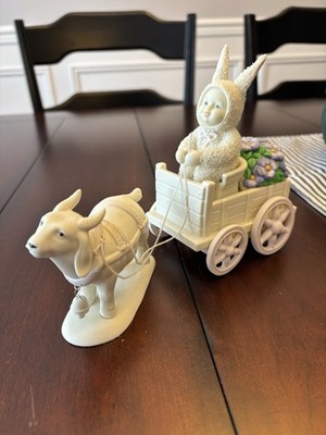 1998 Dept. 56 Snowbunnies April Brings May Flowers Goat Cart 2 Pc Set 