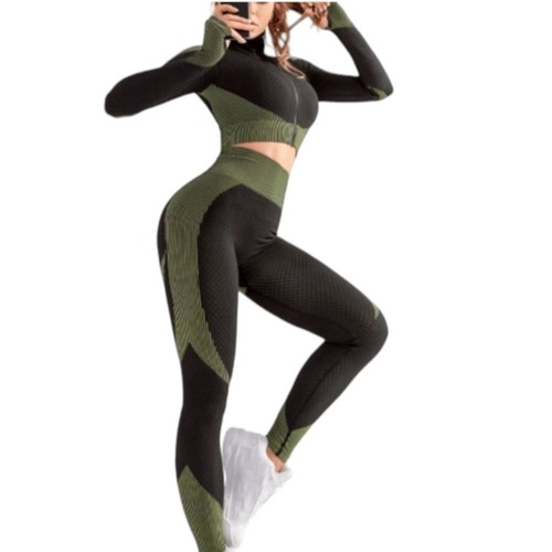 2pc Fitness Yoga Outfit Green and Black Sz Large - Bild 2 von 6