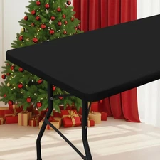 Smiry Rectangle Table Cloth, Waterproof Elastic 72 x 30 (Rectangular), Black 
