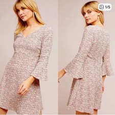 Maeve Anthropologie Susie Bell Sleeve Boucle Tweed Dress Size XL Cream EUC