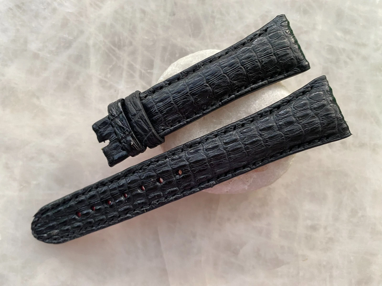 20mm/16mm Black Alligator Crocodile Print Leather Watch Strap Band