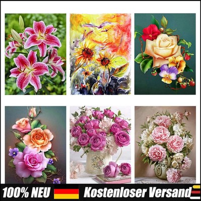 5D Diamond Painting Kit DIY Flowers Full Round Drill Mosaic Picture Wall Decor