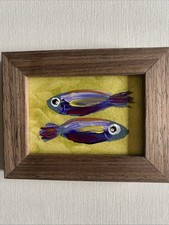 Sardines Fish Original Painting framed,miniature,small,mini Wall Art